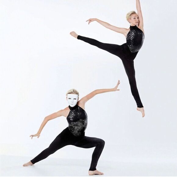 Revolution Dance Costume Black sequin velvet unitard Bad Blood RC17011 Child LC - Picture 2 of 12